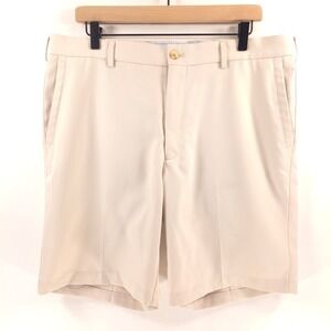 Peter Millar Mens Shorts Performance Golf 37 Khaki Beige Twill Classic Fit